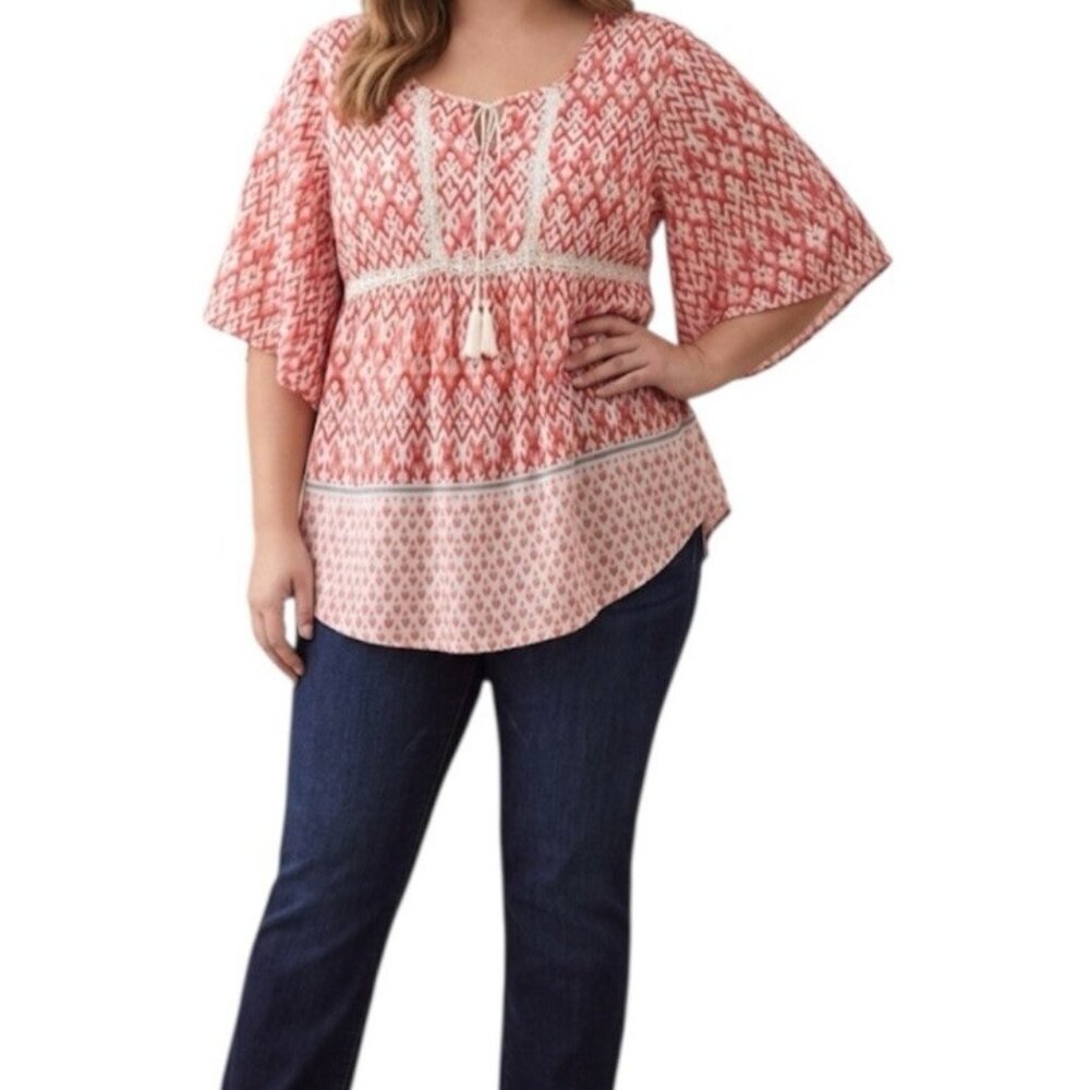 BeachLunchLounge Geometrical Print Boho Peasant Hippie Casual Blouse Size XL